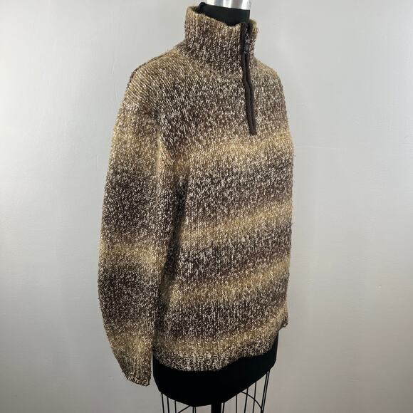 Vintage GAP Brown Knit Striped 1/4 Zip Turtleneck Pullover Sweater M Medium - Picture 2 of 8